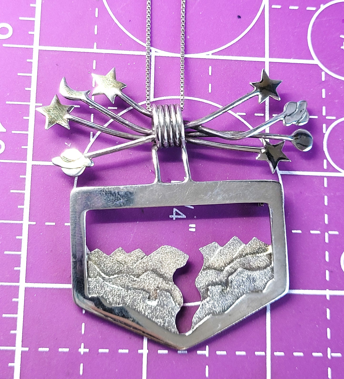 Zealandia Celestial sky over the mountains vintage sterling silver necklace brooch RARE