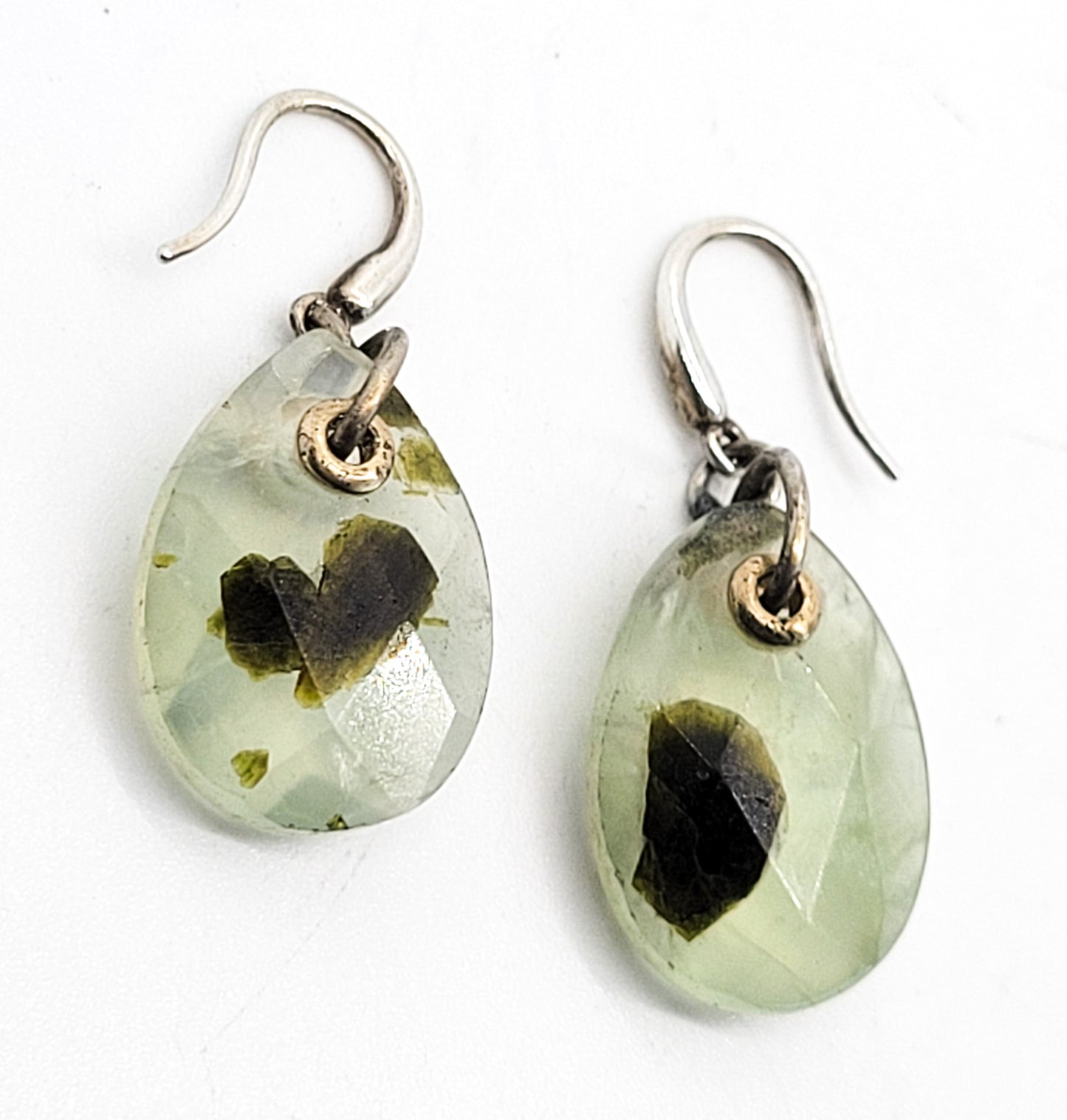 Prehnite green gemstone drop vintage artisan sterling silver earrings