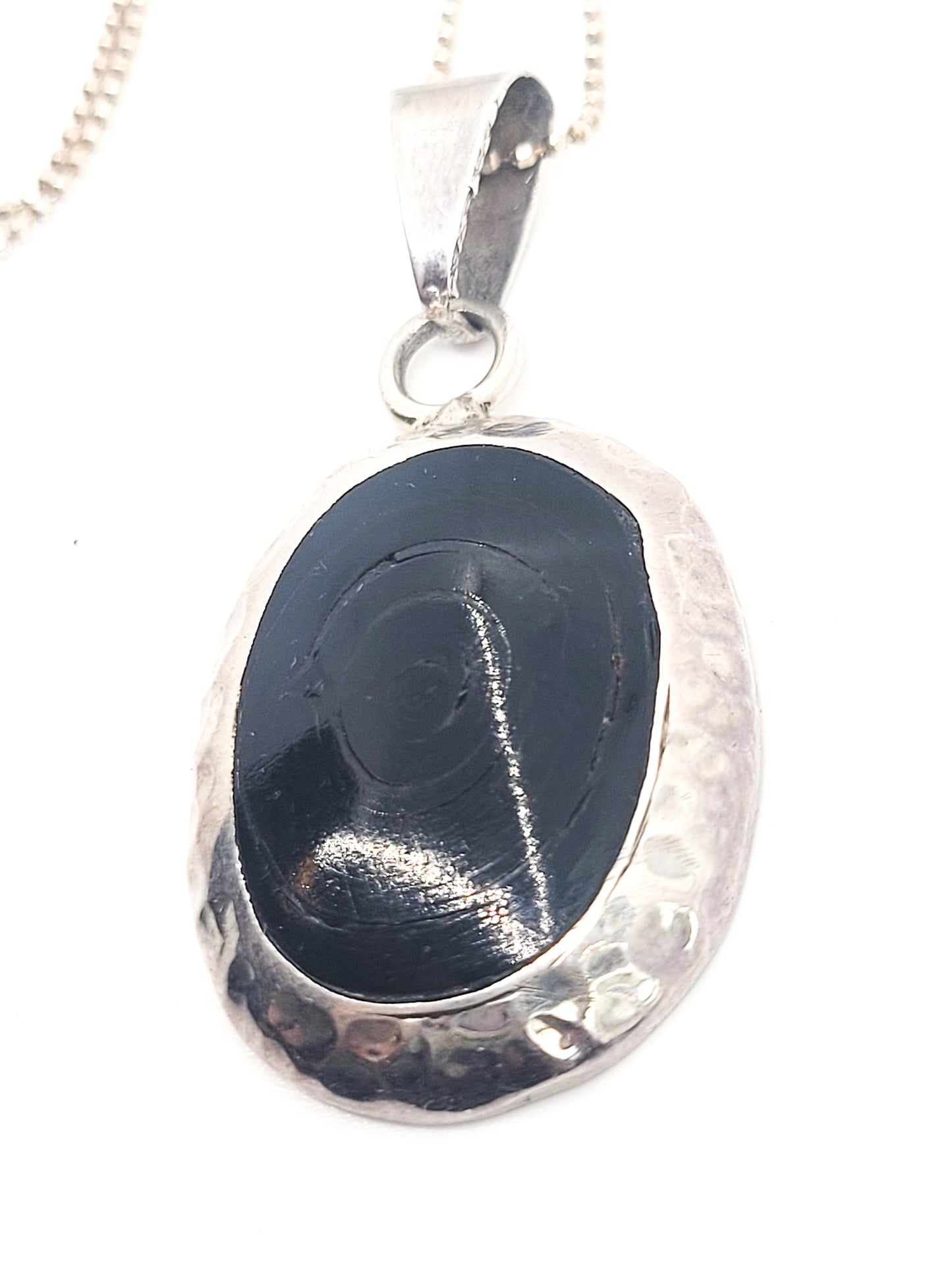 Black Coral swirl carved artisan vintage Mexican large sterling silver pendant necklace