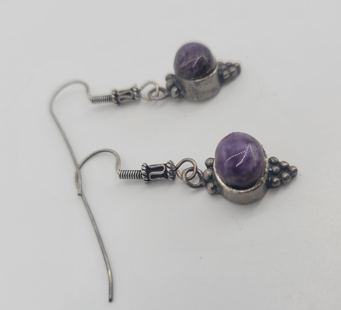 Charoite QTT Purple gemstone sterling silver large vintage drop earrings