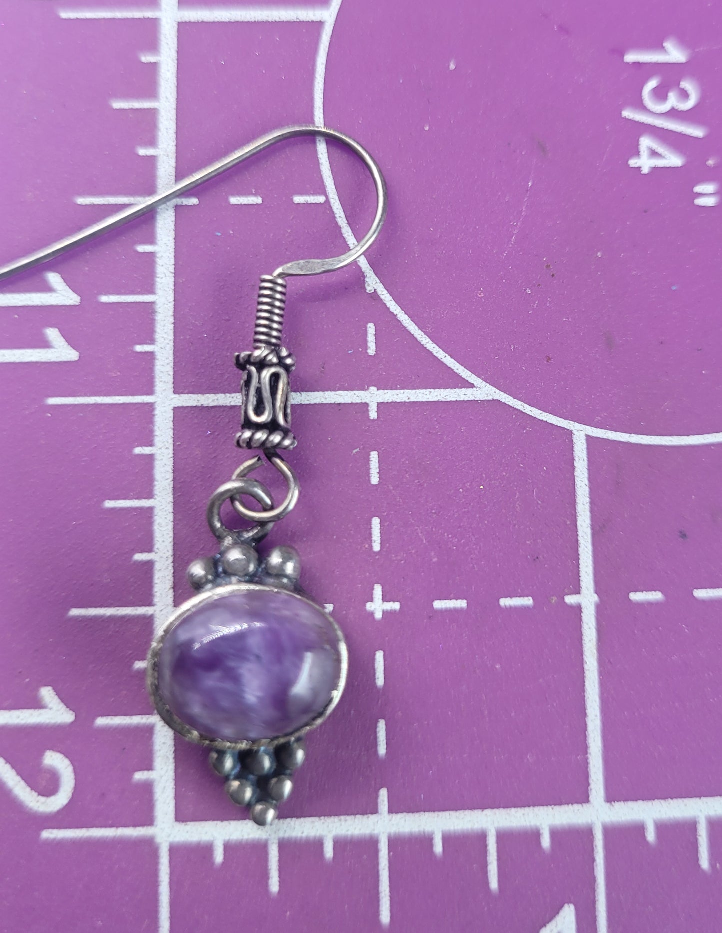 Charoite QTT Purple gemstone sterling silver large vintage drop earrings