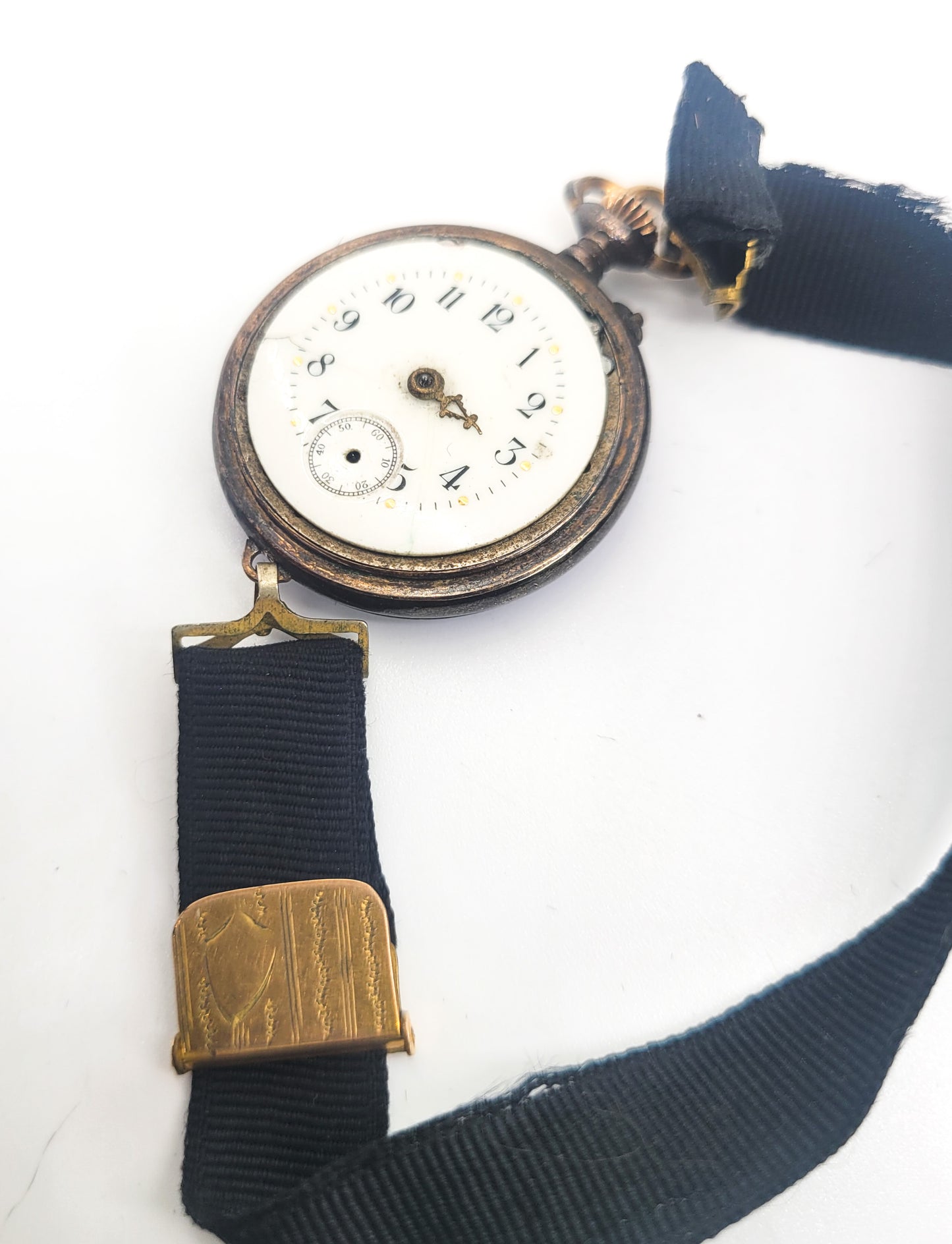 Blue Guilloche antique enamel gold filled porcelain ribbon pocket watch For repair