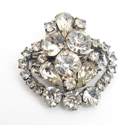 Clear rhinestone Crown beautiful sparkling mid century vintage brooch