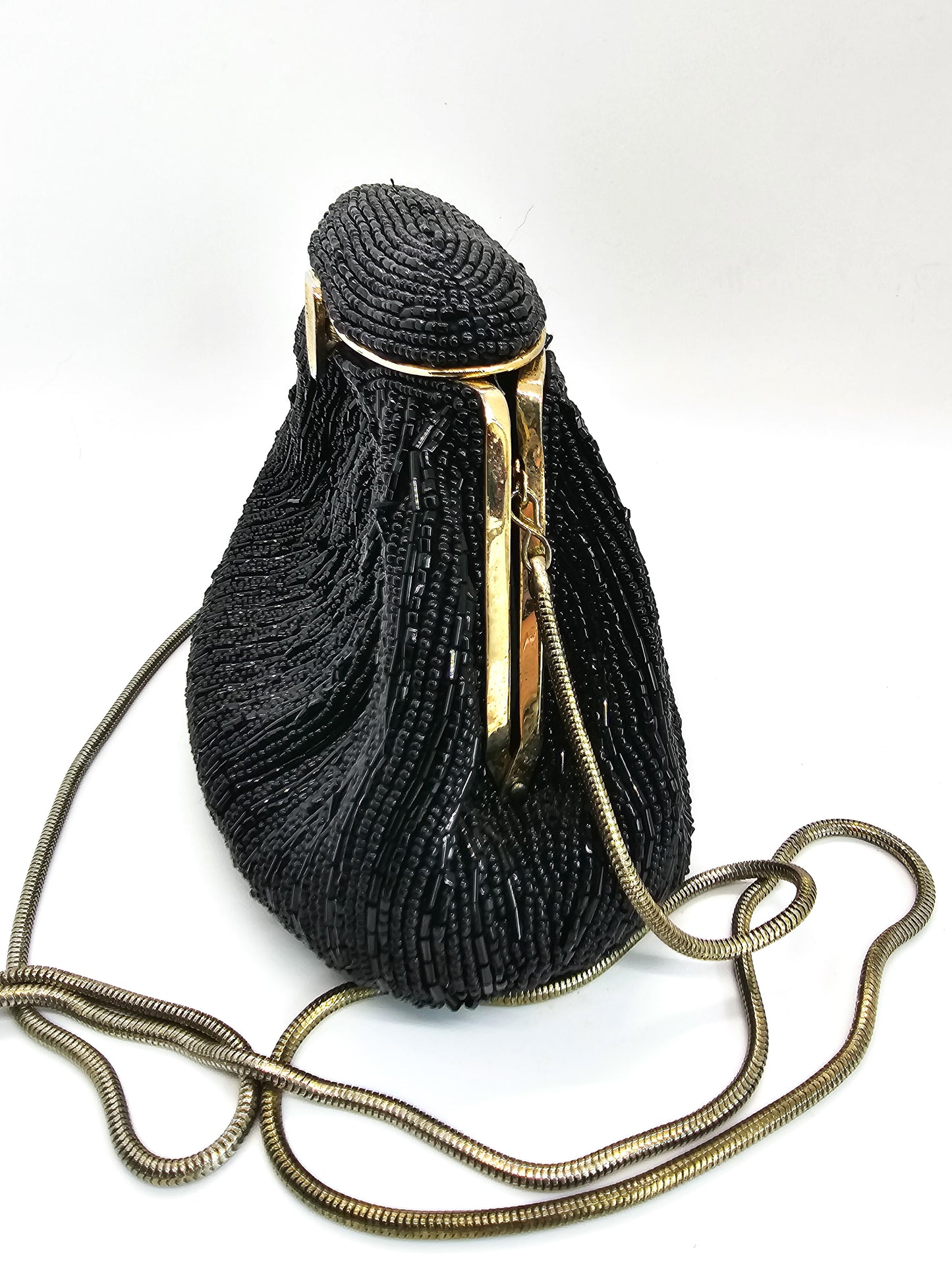 Walborg vintage French black and gold beaded evening bag purse