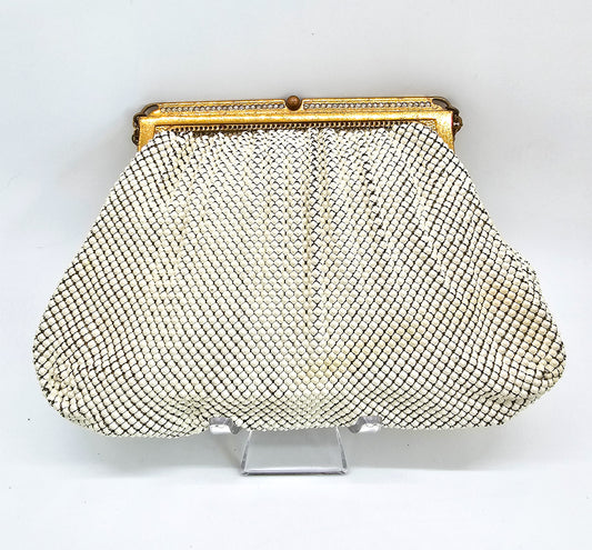 Whiting and Davis white bubble rhinestone beaded purse with accessories