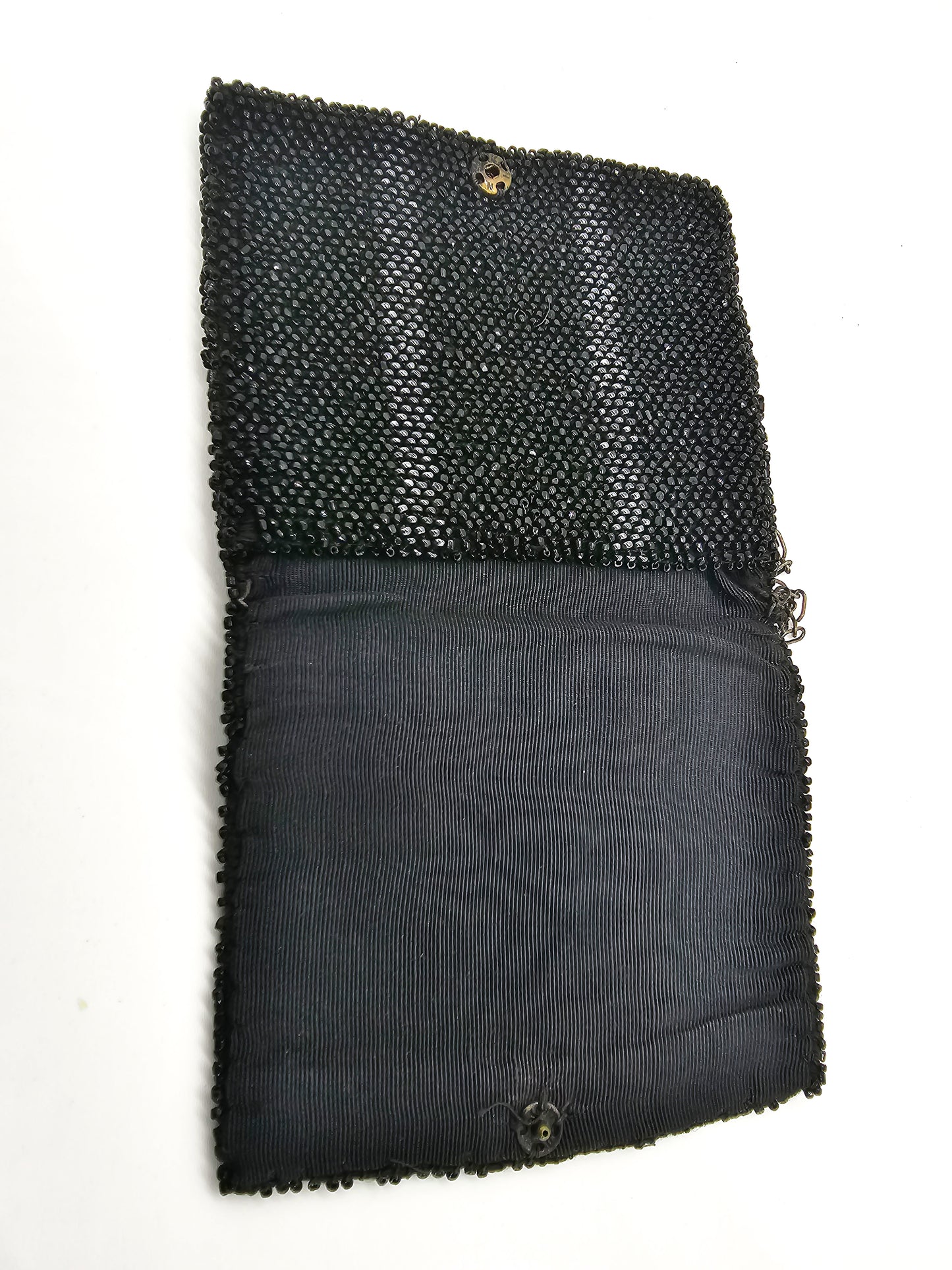 Victorian black beaded hand made antique grosgrain purse