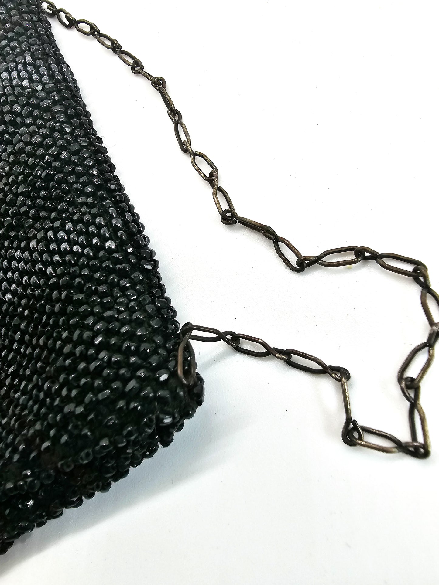Victorian black beaded hand made antique grosgrain purse